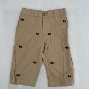 Blueberi Boulevard Cotton Chino Pants  Embroidered Train Boys Sz 12M Khaki Twill